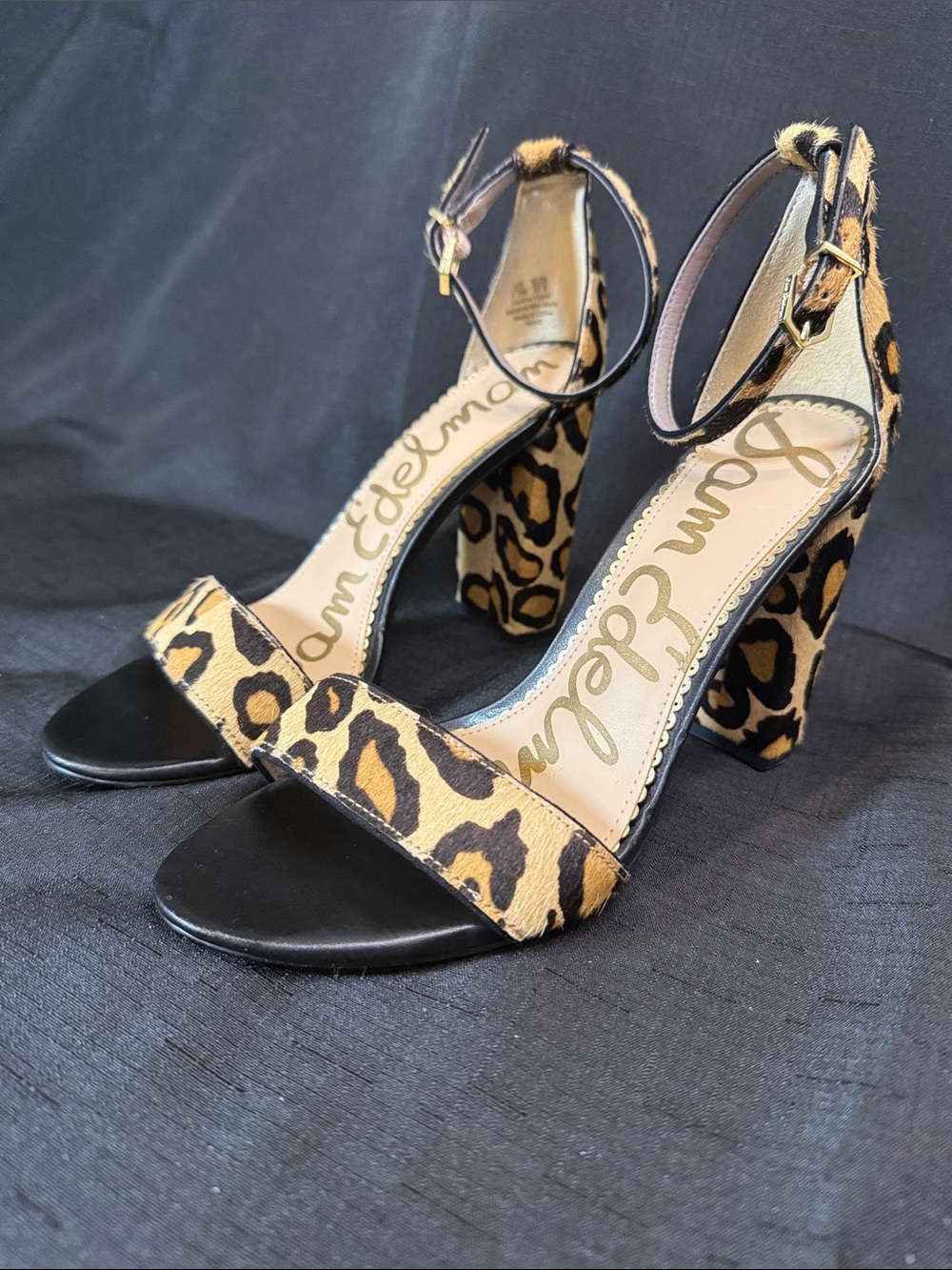 Sam Edelman Leopard Block Heel Sandals - Tan & Black Size 7.5